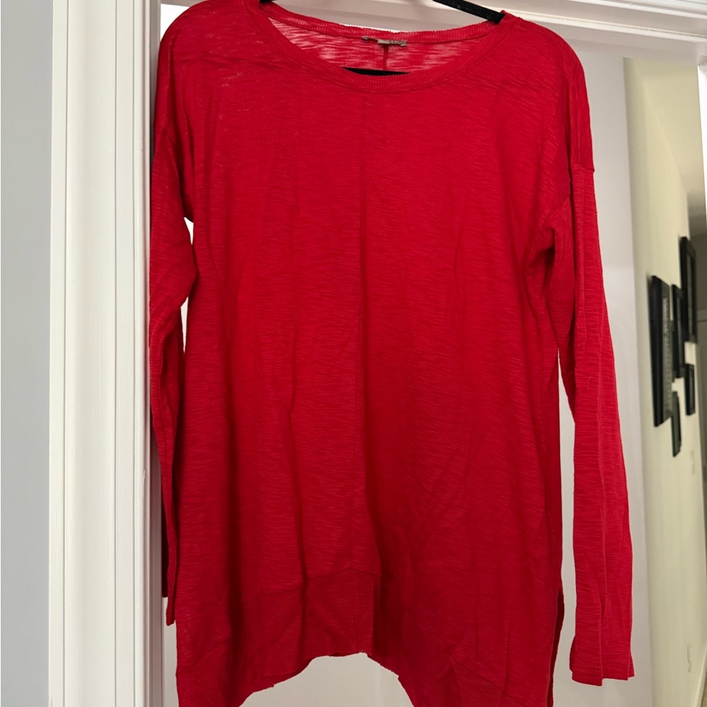 Lilla P Red Long-Sleeve Slub Knit Tee